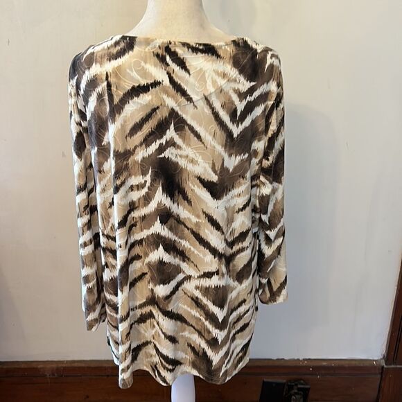 JM Collection brown tan white patterned long sleeve top Size XL - Picture 5 of 9